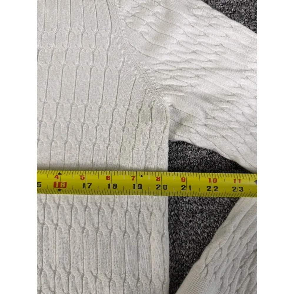 Tommy Hilfiger Sweater Womens XL White Logo Cable Knit Ribbed Hem Round Neck